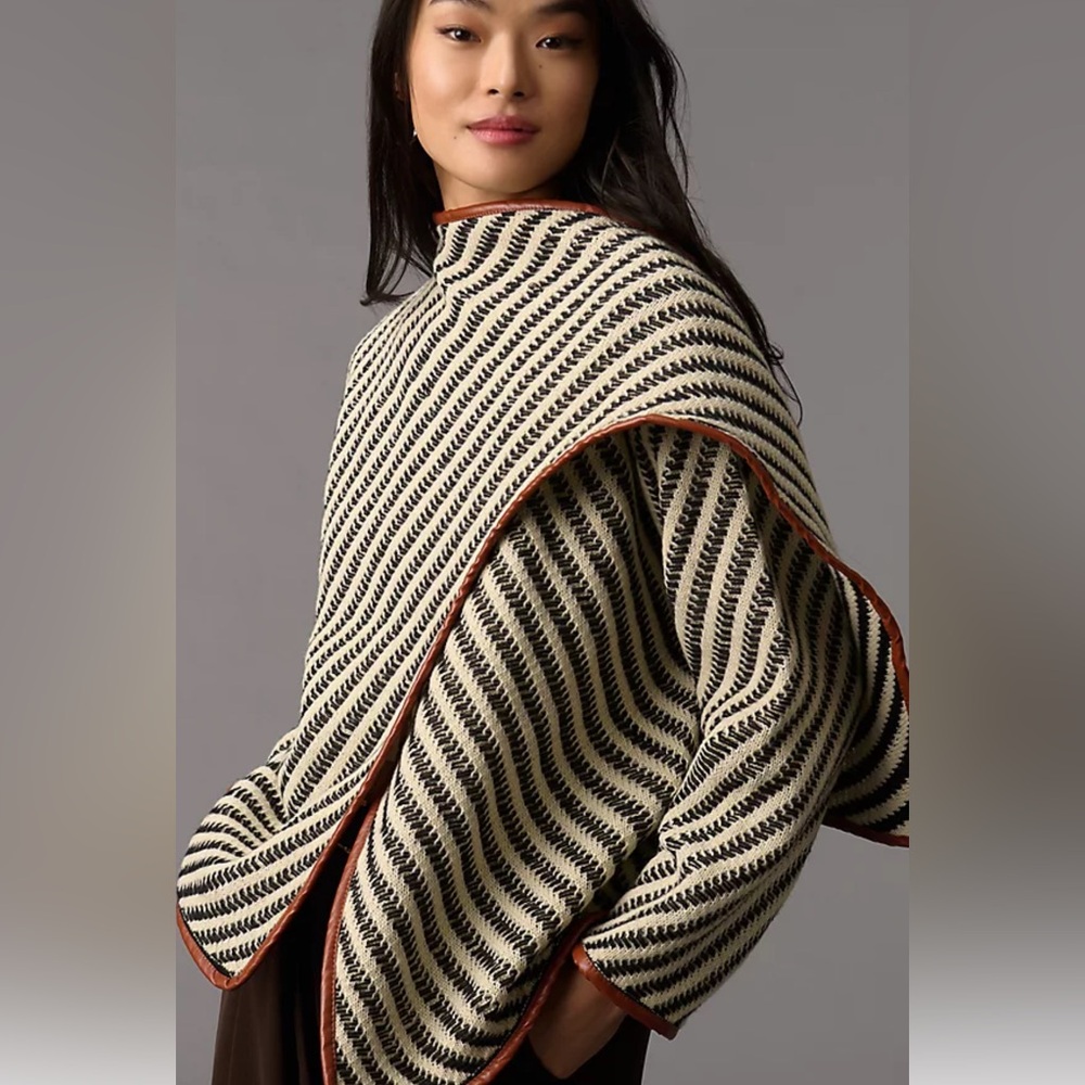 NWT Anthropologie Faux-Leather Trim Poncho